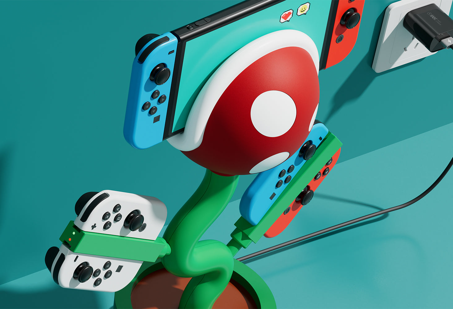 POWKONG Plantdock Nintendo Switch Dock with Joy-Con Charger Piranha MT 2 - Charge up to 6 Joycon