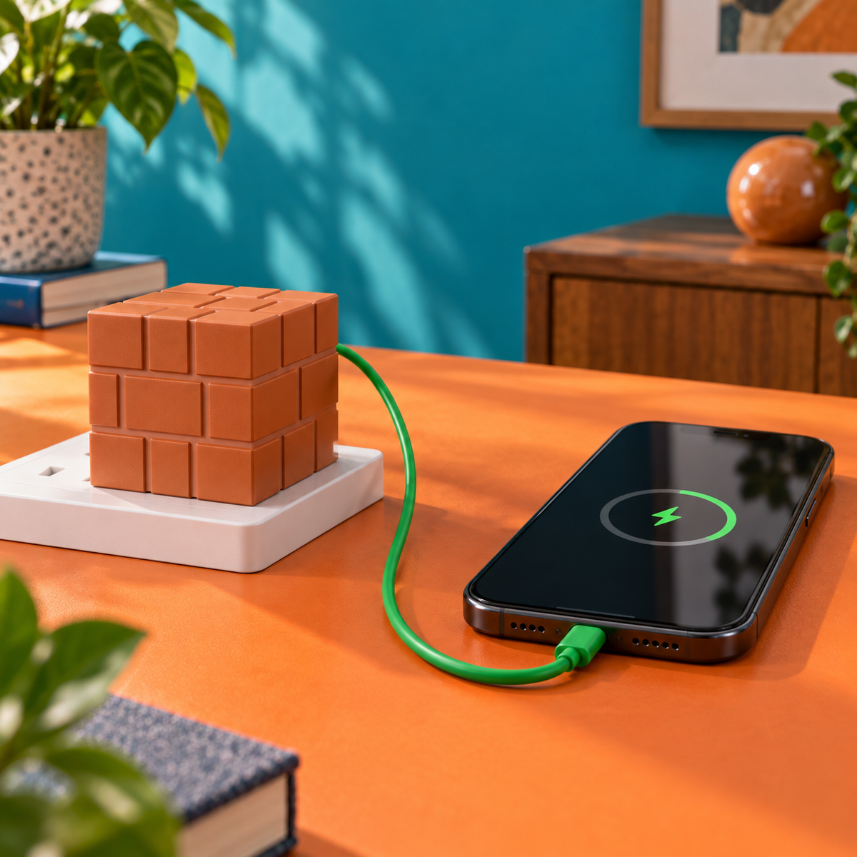 Cubedock 2 connected by a single USB-C cable to a charging phone without an HDMI screen