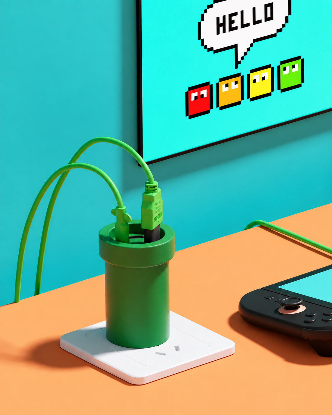 POWKONG Pipe Dock connected to a television and gaming console