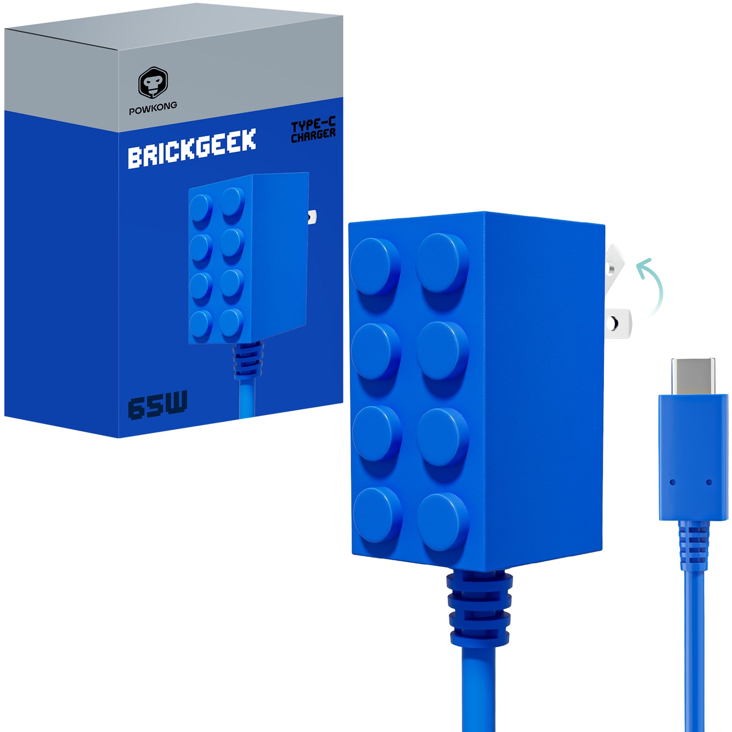 POWKONG Brickgeek 65W Switch/Switch2 Power Adapter - Blue