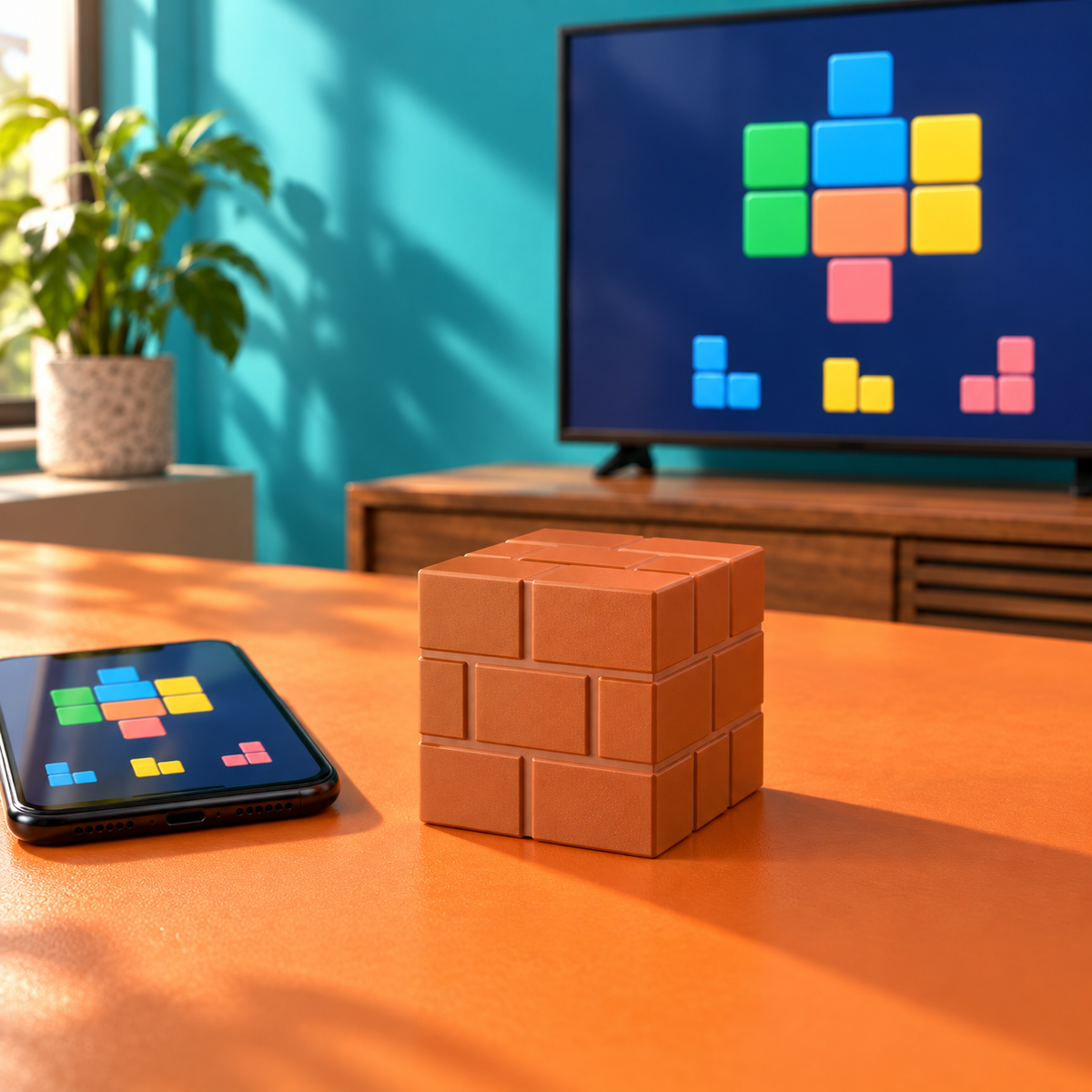 Cubedock 2 beside a phone and larger screen showing matching content